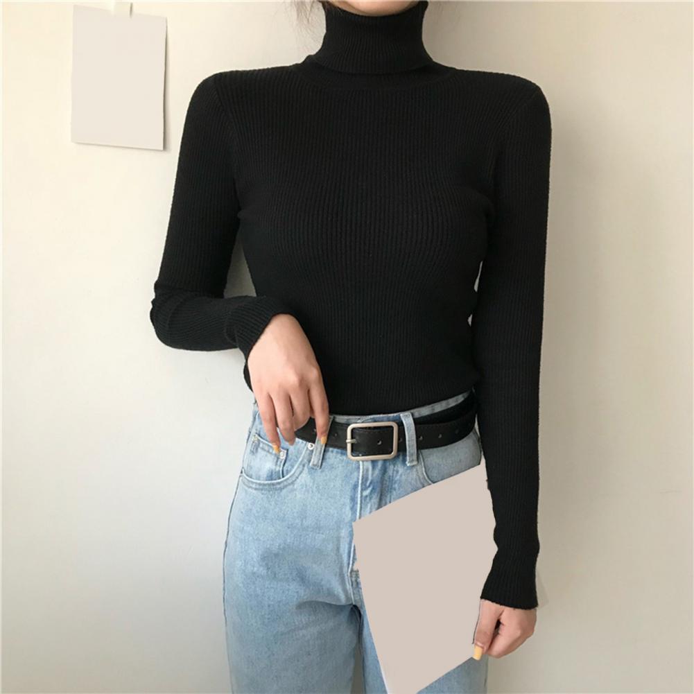 Turtleneck Knit 90S - Вязаные топы, женский вязаный свитер с