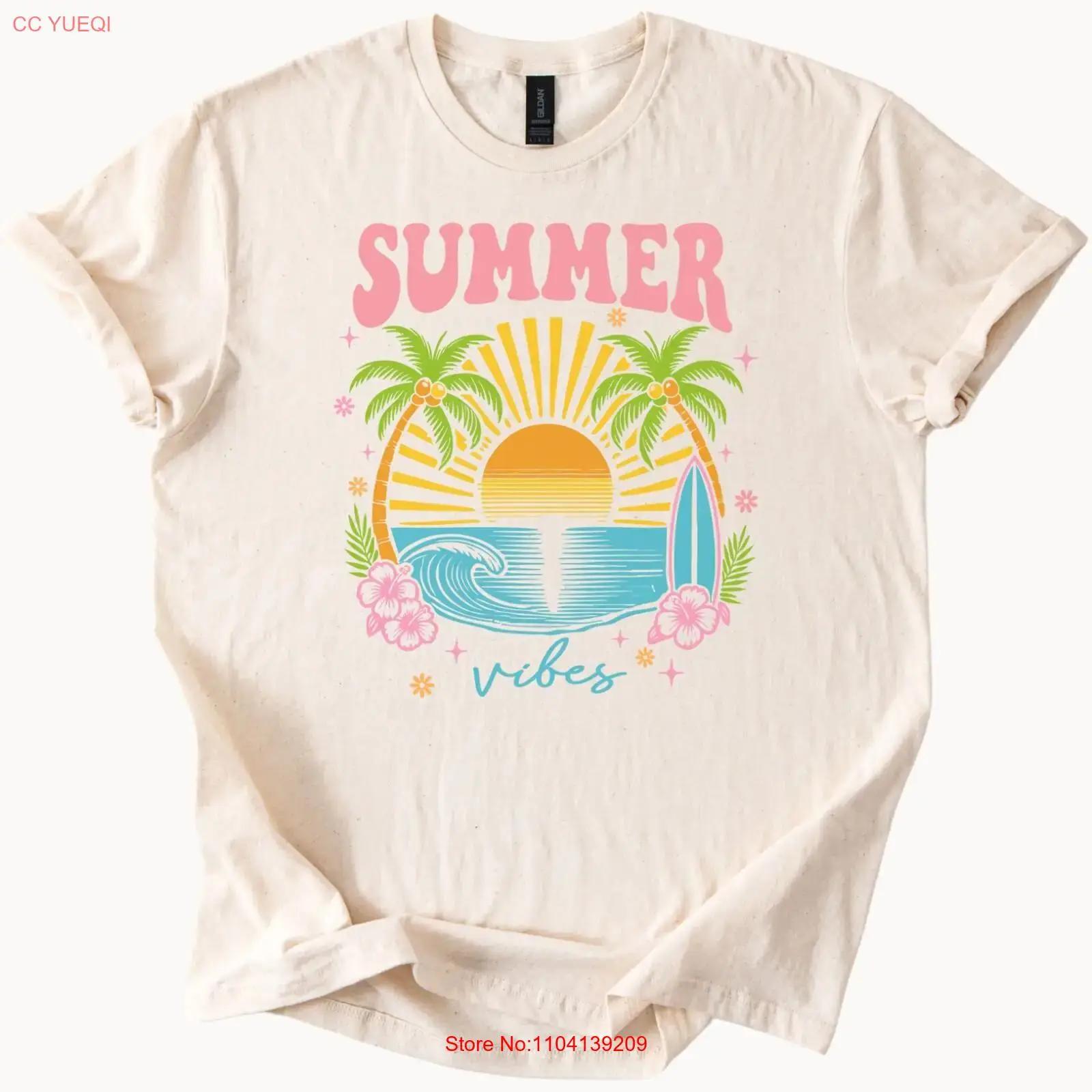Vintage Vibes Fashion - Футболка Summer Vibes: Пляжный закат, пальмы,