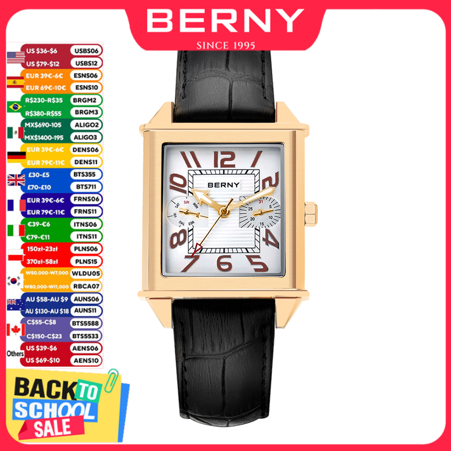 Vintage Fashion Week - Мужские кварцевые часы BERNY 6P25, золотые,