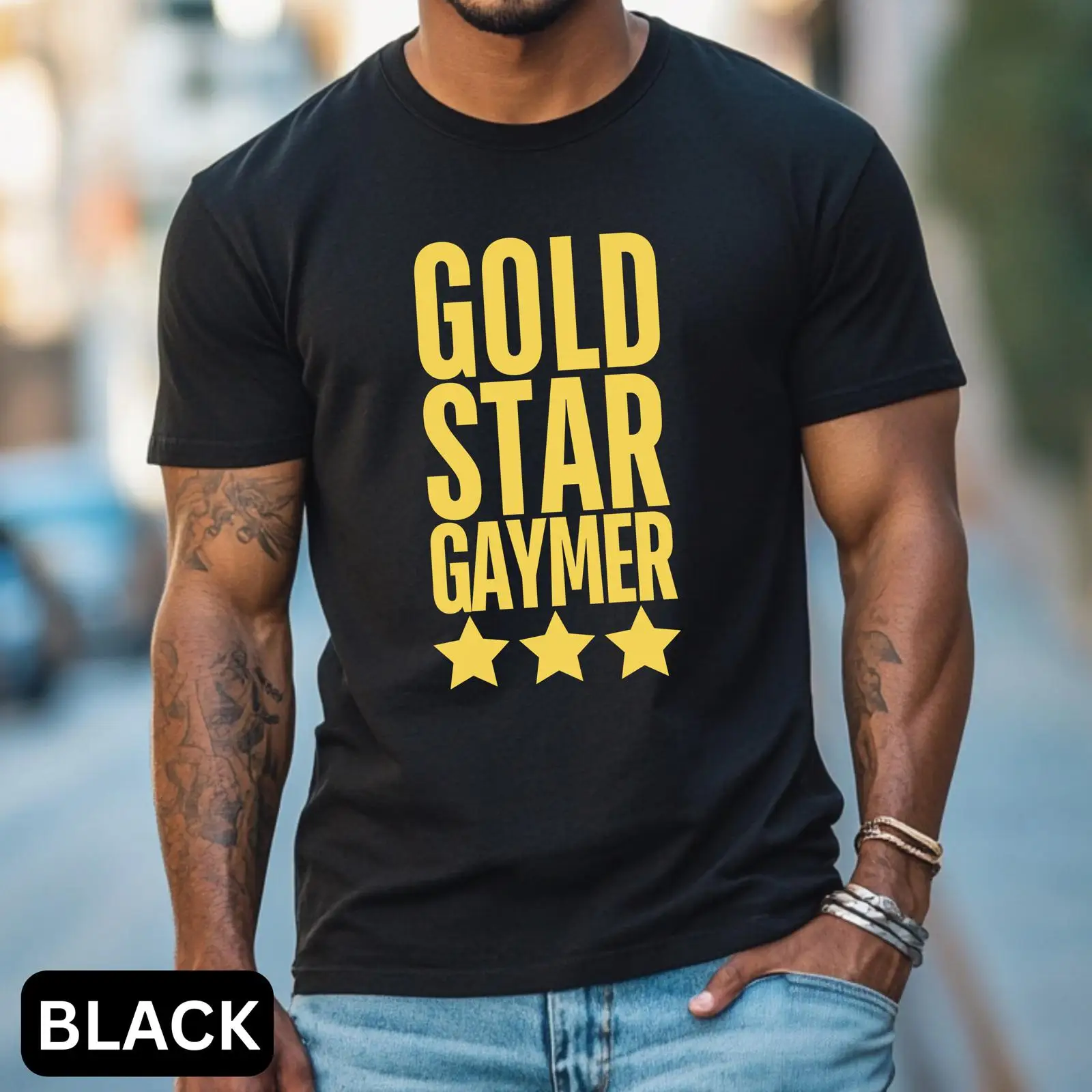 Vintage Queer Fashion - Футболка Gold Star Gaymer для геймеров,