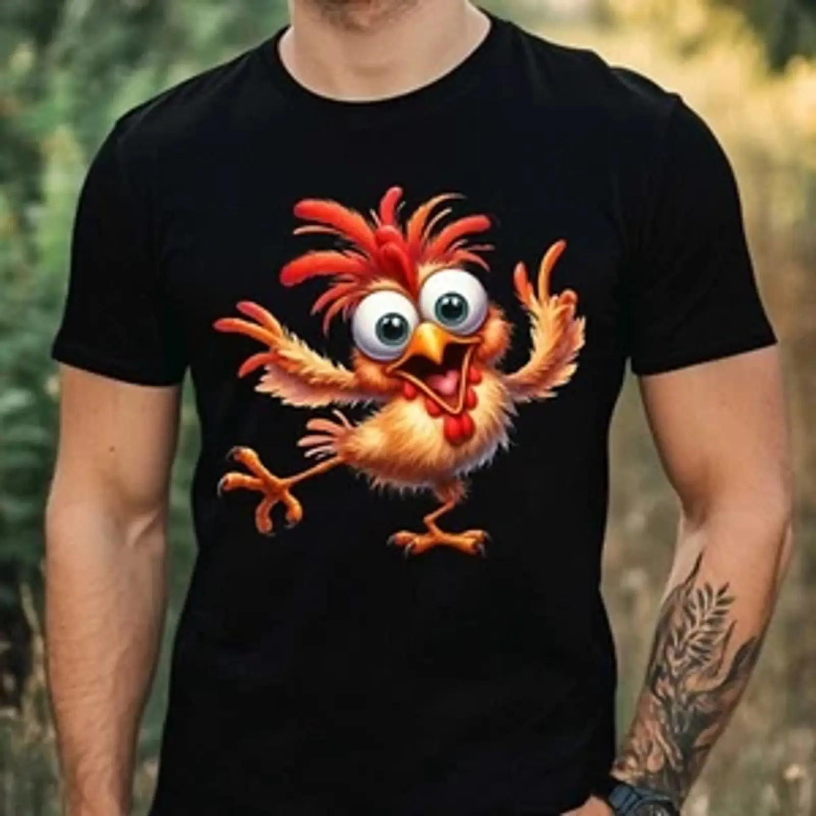 Vintage Fashion Herren - Мужская футболка с забавным принтом курицы,