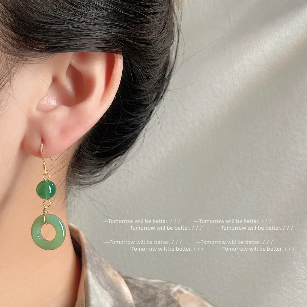 Vintage Fashion Rings For Women - Зеленый настоящий нефритовый кольцо, серьги, резной