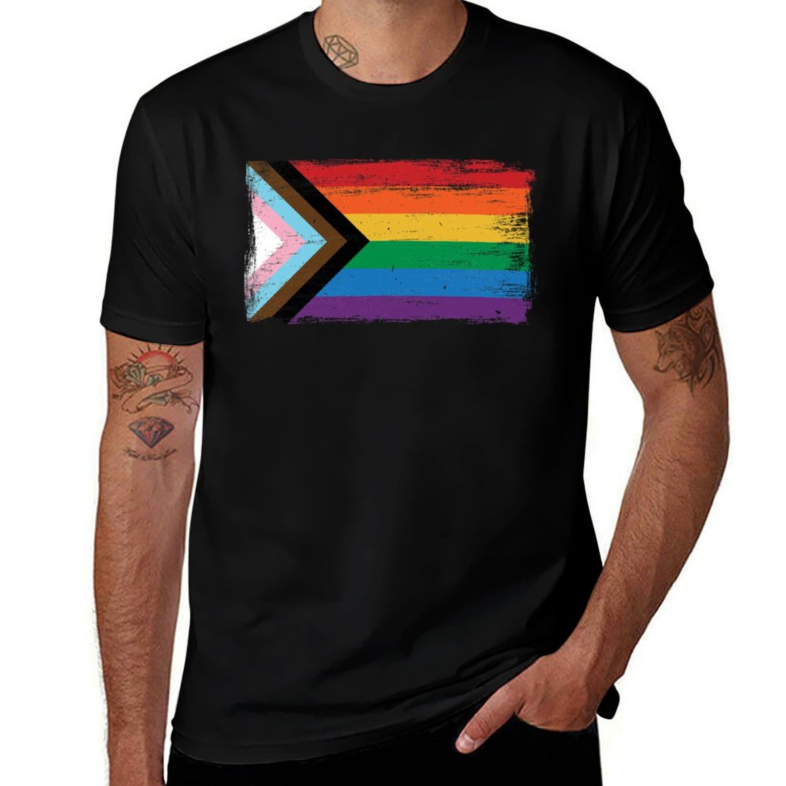 Vintage Queer Fashion - Футболка с принтом «Флаг прогрессивной гордости