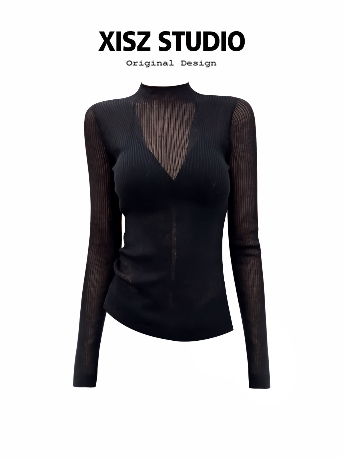 Turtleneck Knit 90S - Женская черная готическая футболка в стиле